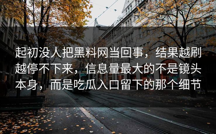 起初没人把黑料网当回事，结果越刷越停不下来，信息量最大的不是镜头本身，而是吃瓜入口留下的那个细节